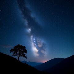 Stunning night sky with Milky Way galaxy over mountain landscape