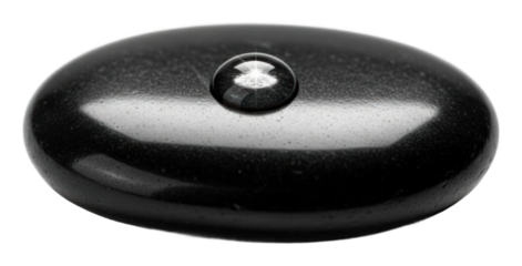 Black stone pebble with water droplet calm isolated on transparent background