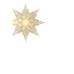 Shining Gold and Silver Eight Pointed Star Ornament, Alpha Channel Cut-out