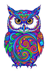 Vibrant owl colorful digital creative space front view isolated on transparent background