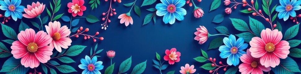 Intricate dark blue summer floral pattern Small scale repeat design , graphic, background, blue