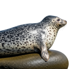 Seal relaxing on a rock marine sanctuary wildlife bright light isolated on transparent background