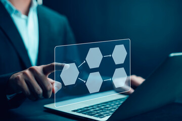 Business process diagrams, automated workflow design concepts with process diagrams, algorithms, process flow diagrams, work structure models, digital.