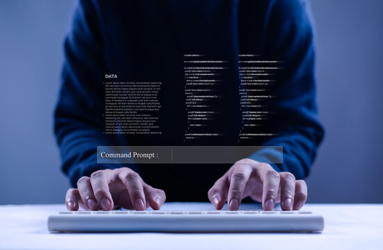 Man using laptop to chat with AI Chatbot Assistant or Artificial Intelligence Technology, Holographic Robot Application and Global Connectivity - Powered by Adobe