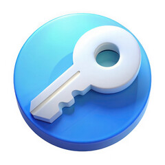 A white key icon on a blue circle, isolated on transparent background