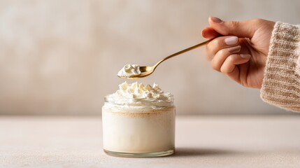 Creamy dessert in a glass jar