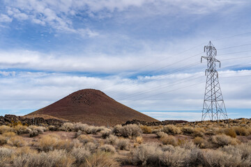 Volcanic rock, Basalt flows. Red Hill (cinder cone or scoria cone), Coso Volcanic Field, Inyo County, California.  Basin and Range Province. High-voltage direct current
