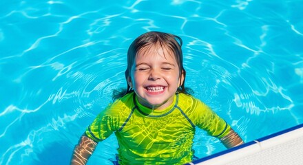 Happy little girl enjoying summer fun in swimming pool