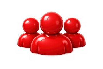 Red glossy 3d user icons representing social network, community, team, and member group with transparent background