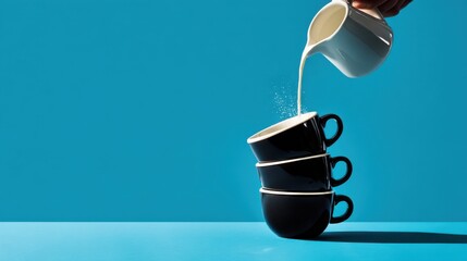 Pouring milk into stacked cups