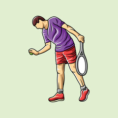 Tennis Player Athlete in Dynamic Pose Vibrant Stylized Vector