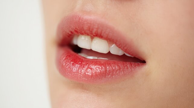 Dental health education image: close-up of irritated gums in a female subject isolated against white