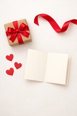 Valentine Product Flat Lay with Gift Box, Ribbon and Empty Card 