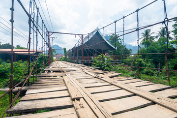hanging bridge at vang vieng, laos