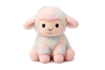 Plush pastel rainbow lamb toy representing childhood innocence