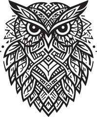 Fototapeta premium Intricate Black and White Tribal Owl Face With Geometric Patterns