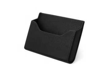 Black leather business card holder on transparent background