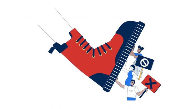 Political resistance against oppression 2D animation. Authoritarian power. Collective struggle for rights and justice animated characters cartoon flat concept metaphor 4K video isolated on white