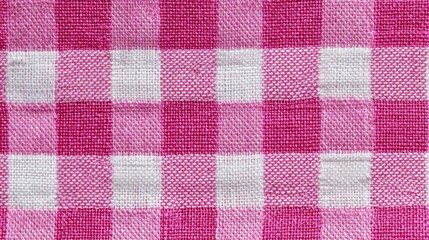 Pink and white gingham fabric texture with checkered pattern