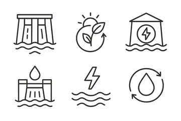 Hydropower and renewable energy icons: sustainability and eco symbol set