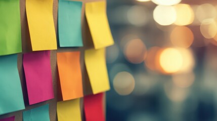 Office board colorful sticky notes organized by category for professional productivity