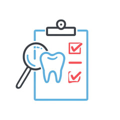 Obraz premium Dental Checkup Checklist with Tooth Icon and Magnifying Glass