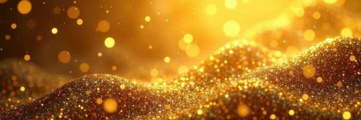 Shimmering gold glitter backdrop, luxurious texture, bokeh, design, dazzling