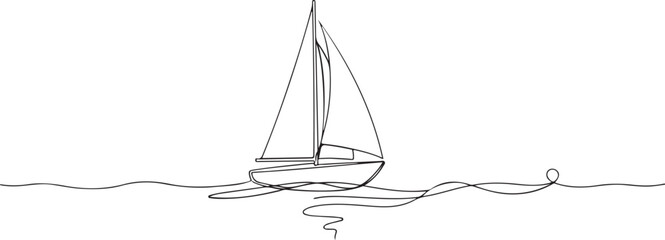 Minimalist black sailboat vector in single line art style. Editable boat illustration on white background.eps