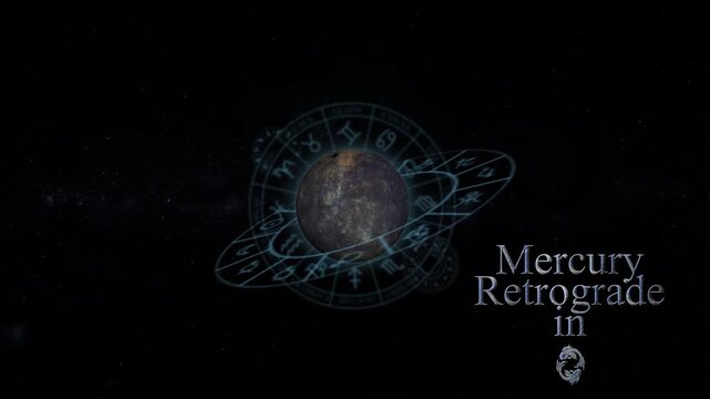 planet mercury retrograde in pisces 3d rendering loop animation