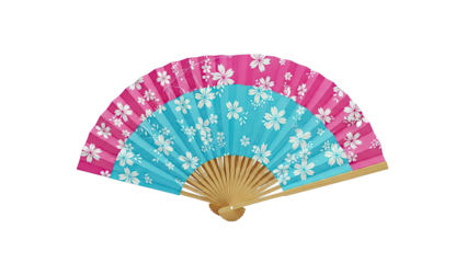 Pink and Blue Floral Hand Fan