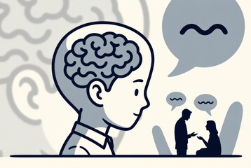 Illustrative Concept of Communication and Understanding in Human Brain, Showing Conversations and Emotional Connection between Two Individuals