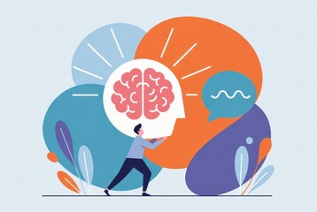 Person Engaging With Abstract Brain Concept Illustrating Ideas, Creativity, and Thought Processes in a Colorful Minimalist Style