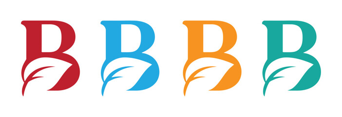 Colorful logo designs with leaf elements. Letter B Eco logo design. Leaf Logo Design Pro Vector. Letter B Nature Logo Design. Initial B Leaf Monogram Logo Identity for Brand. © JannatGraphicDesign