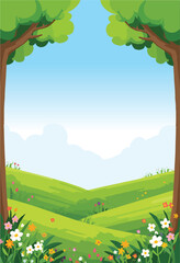 Fototapeta premium summer landscape with tree and flowers vector
