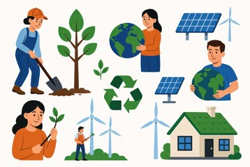 Sustainable Living Concepts with People Engaging in Eco-Friendly Practices and Renewable Energy Solutions