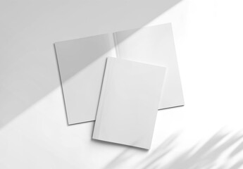 Open magazine and magazine cover Mockup on white background with soft shadows. 3D rendering