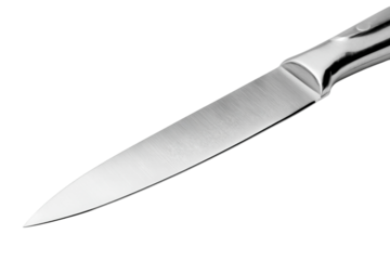 Sleek stainless steel kitchen knife lineup isolated on transparent background