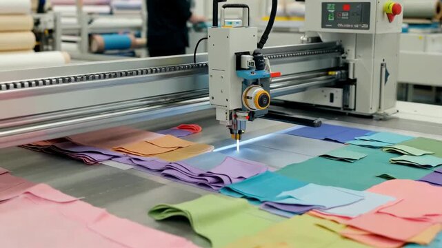 Automated laser cutting machine manufacturing colorful fabric