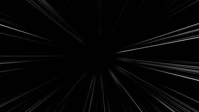 Cartoon animated 2D anime speed lines on black background with alpha channel, speed line loop effect animation, anime background, anime speedline, 4K Anime speed line animation video