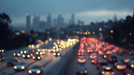 Los angeles highway traffic bokeh blur lights at dusk