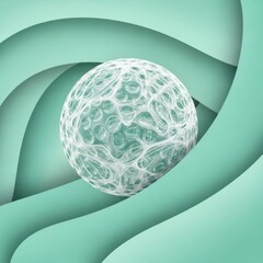 Abstract sphere nestled in layered teal waves, a serene dimensional illustration