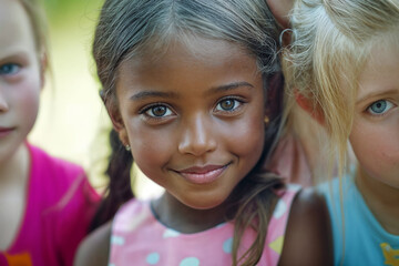 Diverse group of German children smiling outdoors together