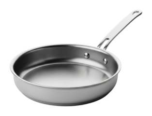 Cooking event stainless steel frying pan in modern kitchen setup isolated on transparent background