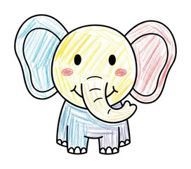 Obraz premium Cute baby elephant drawing children's colorful and playful fun isolated on transparent background