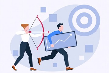 Archer Targeting Businessman with Growth Chart in Dynamic Illustration of Strategy and Performance in Modern Conceptual Design