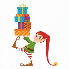 Naklejka premium elf with gifts illustration 