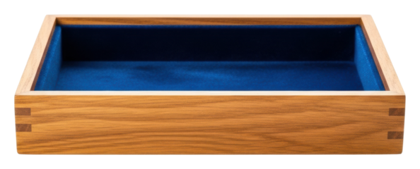 Elegant wooden tray with blue interior home modern style isolated on transparent background