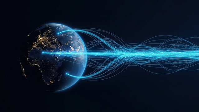 Earth datum abstract globe map digital technology planet transfer satellite exchange continent cyberspace communication tech net business global network background space information three - Powered by Adobe