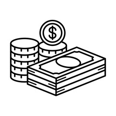 Money, budget, savings, loan, cash, earning, income, wallet, currency, dollar, card, forex, coin, revenue, piggy bank, profit icon set. Finance business thin line icon collection. Vector illustration.
