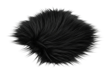 Furry black object on product isolated on transparent background
